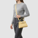 Women's Minimalist Genuine Leather Buckle Crossbody Strap Shoulder Top Handle Bag In Silver Hardware