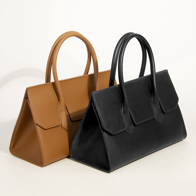 Women's Minimalist Genuine Leather Flap Top Handle Bag In Crossbody Strap