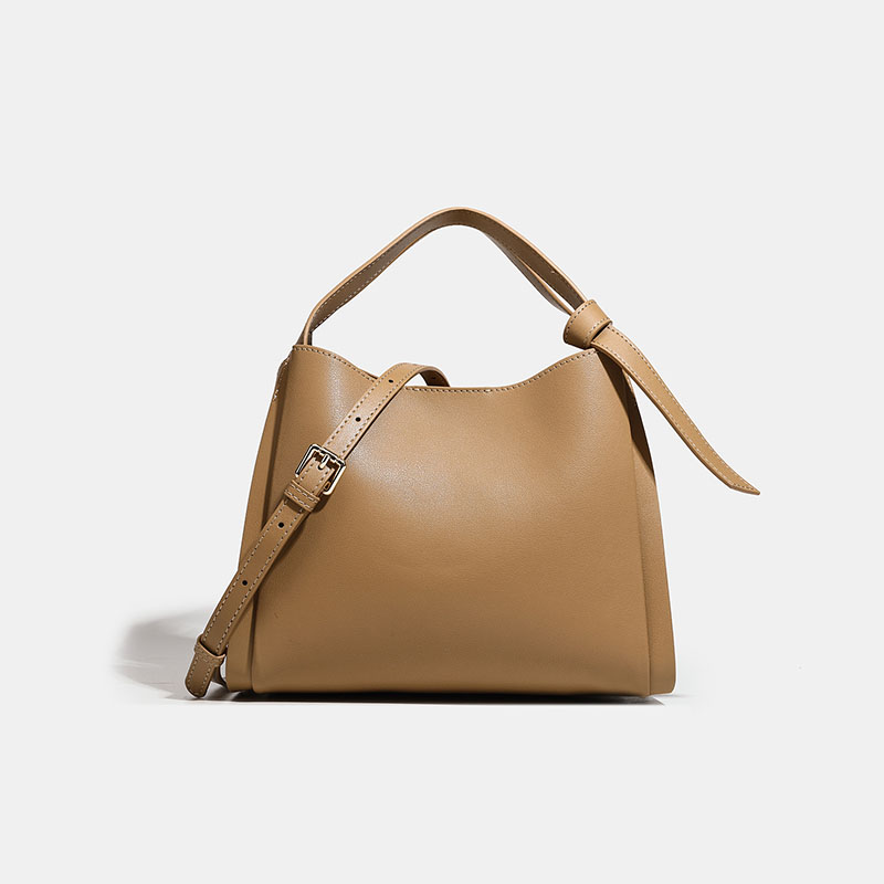 Minimalistische Eimerhandtasche aus echtem Leder mit Umhängeriemen für Frauen