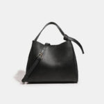 Minimalistische Eimerhandtasche aus echtem Leder mit Umhängeriemen für Frauen