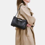 Women's Minimalist Microfiber Crossbody Strap Shoulder Bag In Silver Lock Hardware