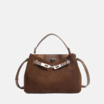 Sac à main Minimalist Suede Leather Crossbody Strap Shoulder Handbag In Silver Lock Hardware