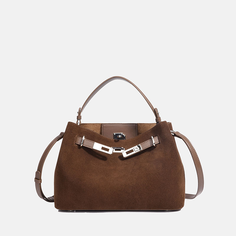 Women's Minimalist Suede Leather Crossbody Strap Shoulder Handbag In Silver Lock Hardware