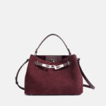 Sac à main Minimalist Suede Leather Crossbody Strap Shoulder Handbag In Silver Lock Hardware