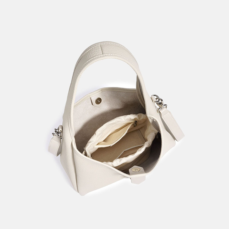 Women's Minimalist Top-Grain Leather Buckle Crossbody Shoulder Bucket Bag