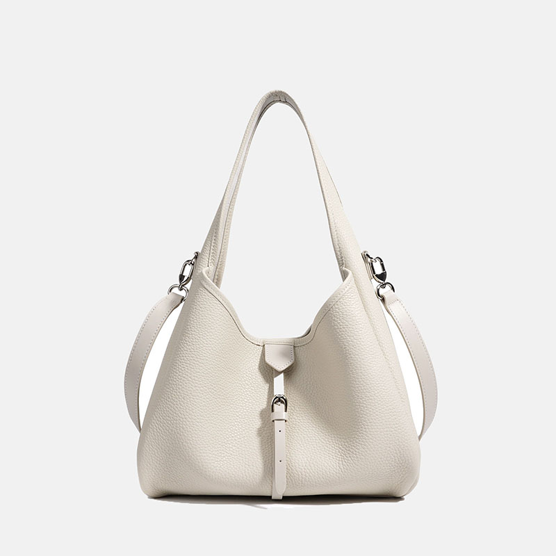 Women's Minimalist Top-Grain Leather Buckle Crossbody Shoulder Bucket Bag