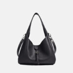 Women's Minimalist Top-Grain Leather Buckle Crossbody Shoulder Bucket Bag