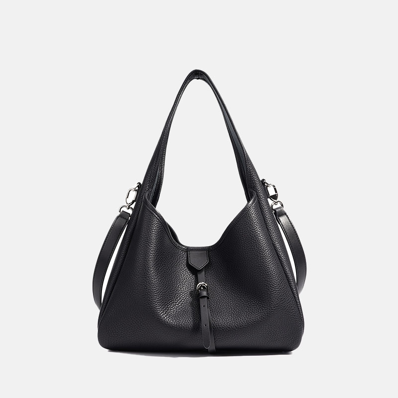 Women's Minimalist Top-Grain Leather Buckle Crossbody Shoulder Bucket Bag