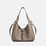 Women's Minimalist Top-Grain Leather Buckle Crossbody Shoulder Bucket Bag
