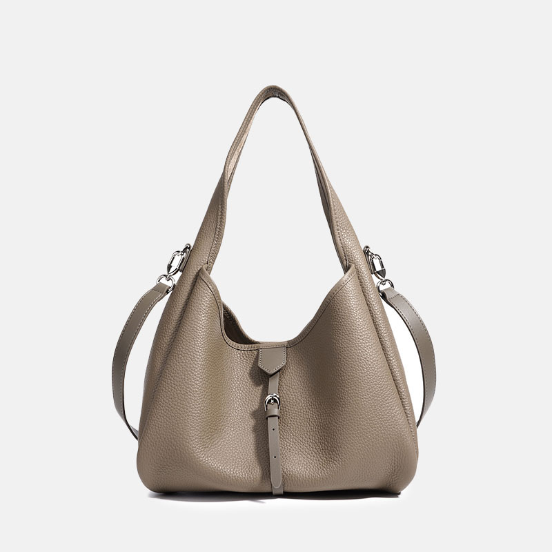 Women's Minimalist Top-Grain Leather Buckle Crossbody Shoulder Bucket Bag