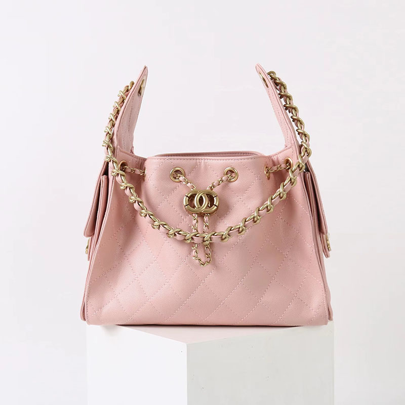 Sac à bandoulière en cuir véritable matelassé avec cordon de serrage en métal doré