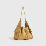 Damen Stepptasche aus Wildleder Kette Schulter Tasche In Gold Hardware