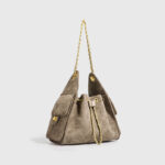 Damen Stepptasche aus Wildleder Kette Schulter Tasche In Gold Hardware