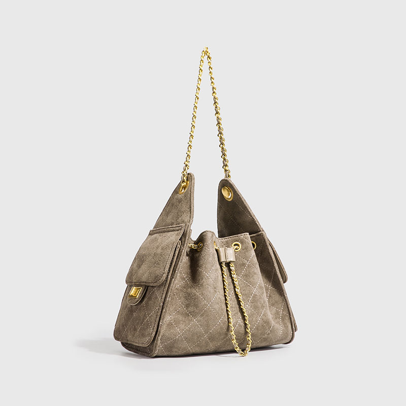 Damen Stepptasche aus Wildleder Kette Schulter Tasche In Gold Hardware