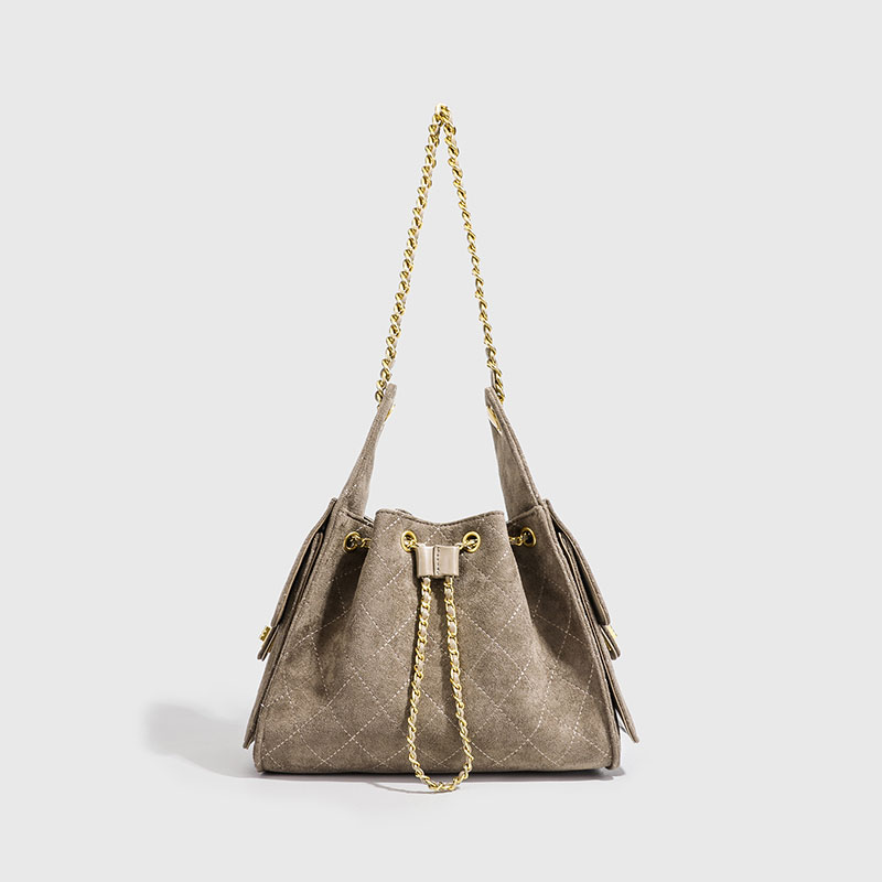 Damen Stepptasche aus Wildleder Kette Schulter Tasche In Gold Hardware