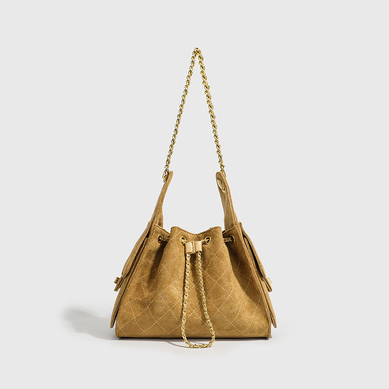 Damen Stepptasche aus Wildleder Kette Schulter Tasche In Gold Hardware