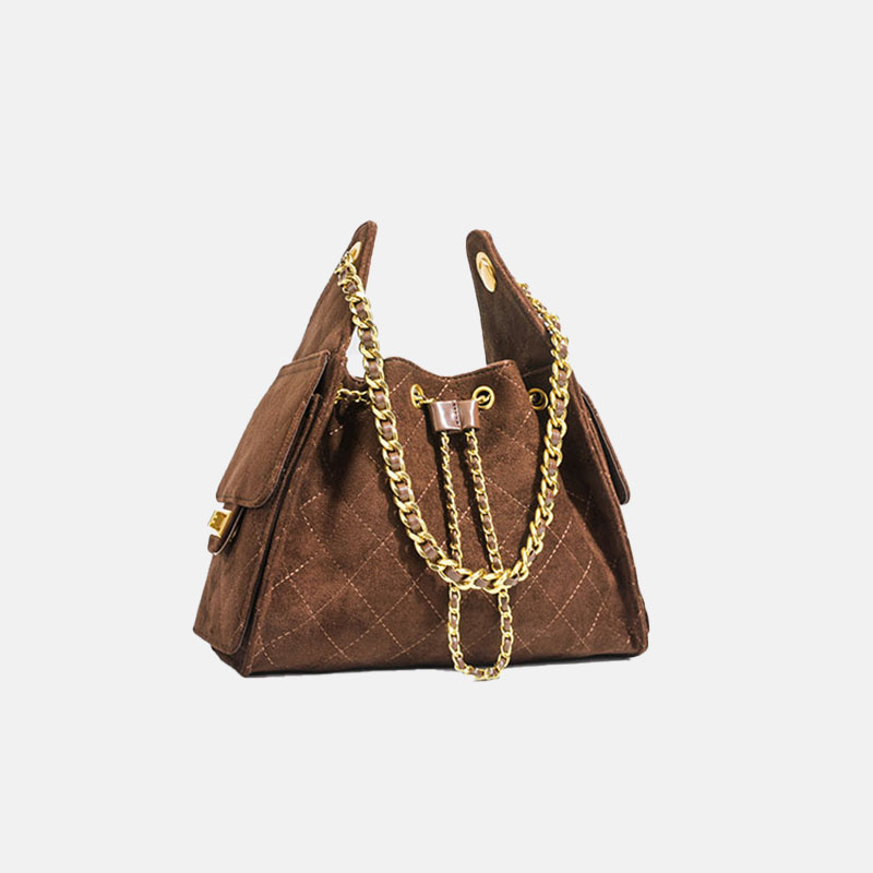 Women's Quilted Suede Chain Shoulder Hobo Bag In Gold Hardware