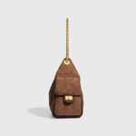 Women's Quilted Suede Chain Shoulder Hobo Bag In Gold Hardware
