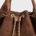 Women's Quilted Suede Chain Shoulder Hobo Bag In Gold Hardware