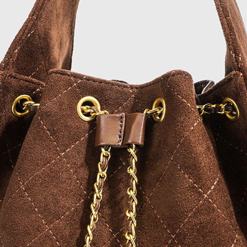 Women's Quilted Suede Chain Shoulder Hobo Bag In Gold Hardware