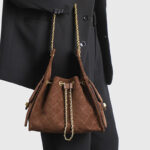 Women's Quilted Suede Chain Shoulder Hobo Bag In Gold Hardware