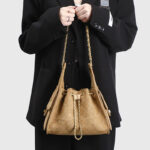 Women's Quilted Suede Chain Shoulder Hobo Bag In Gold Hardware