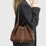 Women's Quilted Suede Chain Shoulder Hobo Bag In Gold Hardware