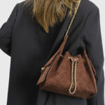 Women's Quilted Suede Chain Shoulder Hobo Bag In Gold Hardware