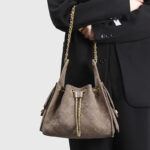 Women's Quilted Suede Chain Shoulder Hobo Bag In Gold Hardware