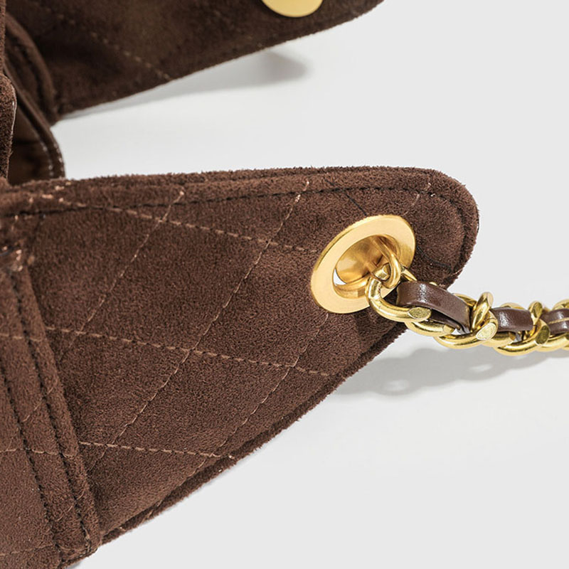 Women's Quilted Suede Chain Shoulder Hobo Bag In Gold Hardware