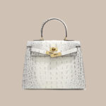 Women's Vintage Crocodile-Embossed Split Leather Shoulder Strap Top Handle Bag In Gold Hardware