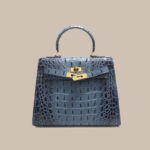 Women's Vintage Crocodile-Embossed Split Leather Shoulder Strap Top Handle Bag In Gold Hardware