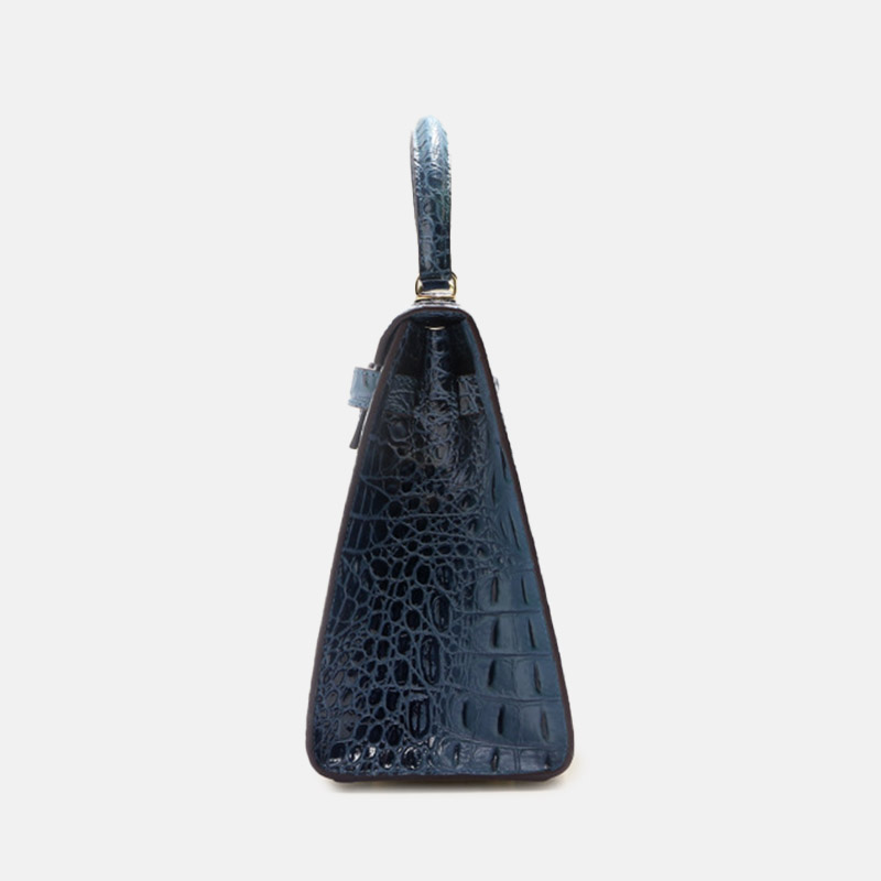 Sac à main vintage à bandoulière en cuir fendu gaufré au crocodile et à la quincaillerie dorée pour femmes