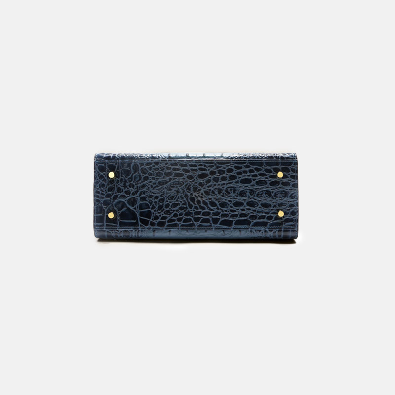Sac à main vintage à bandoulière en cuir fendu gaufré au crocodile et à la quincaillerie dorée pour femmes