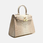 Sac à main vintage à bandoulière en cuir fendu gaufré au crocodile et à la quincaillerie dorée pour femmes