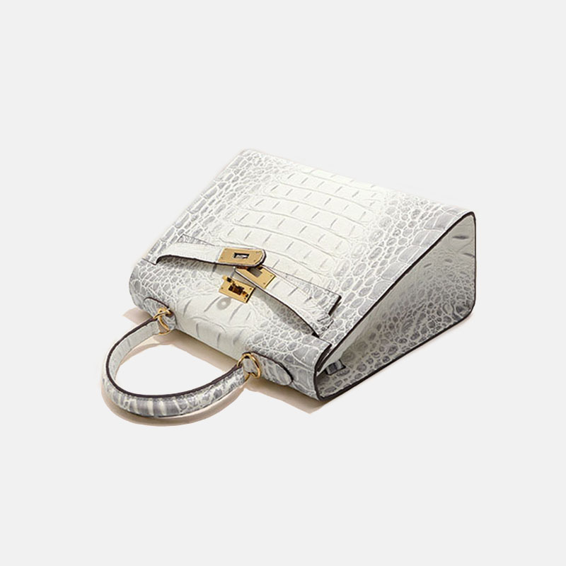 Sac à main vintage à bandoulière en cuir fendu gaufré au crocodile et à la quincaillerie dorée pour femmes