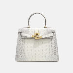 Sac à main vintage à bandoulière en cuir fendu gaufré au crocodile et à la quincaillerie dorée pour femmes