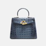 Sac à main vintage à bandoulière en cuir fendu gaufré au crocodile et à la quincaillerie dorée pour femmes
