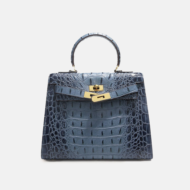 Women's Vintage Crocodile-Embossed Split Leather Shoulder Strap Top Handle Bag In Gold Hardware