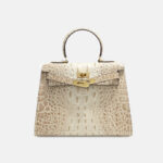 Sac à main vintage à bandoulière en cuir fendu gaufré au crocodile et à la quincaillerie dorée pour femmes
