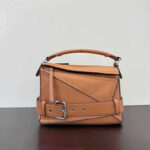 Women's Vintage Full-Grain Leather Geometric Patchwork Buckle Shoulder Strap Handbag