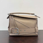 Women's Vintage Full-Grain Leather Geometric Patchwork Buckle Shoulder Strap Handbag