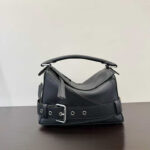Women's Vintage Full-Grain Leather Geometric Patchwork Buckle Shoulder Strap Handbag