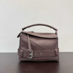 Women's Vintage Full-Grain Leather Geometric Patchwork Buckle Shoulder Strap Handbag