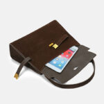 Women's Vintage Genuine Leather Shoulder Handbag In Gold Hardware