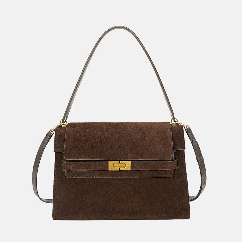 Women's Vintage Genuine Leather Shoulder Handbag In Gold Hardware