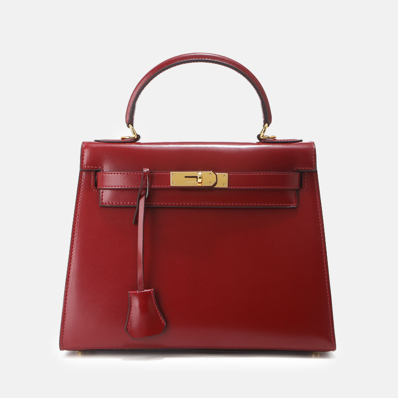 Women's Vintage Glossy Split Leather Shoulder Strap Top Handle Bag In Gold Hardware