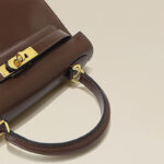 Women's Vintage Glossy Split Leather Shoulder Strap Top Handle Bag In Gold Hardware