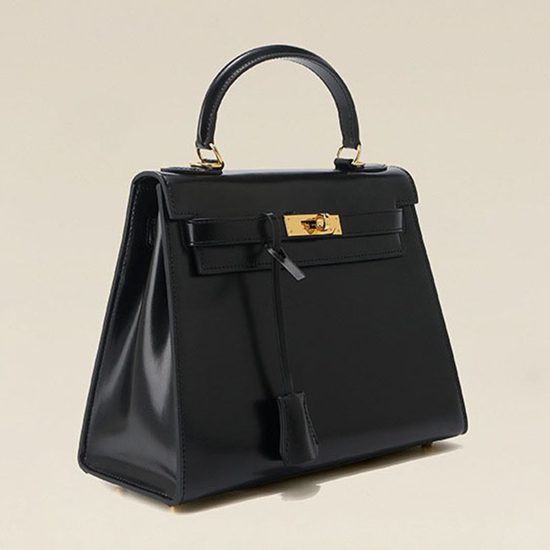 Women's Vintage Glossy Split Leather Shoulder Strap Top Handle Bag In Gold Hardware