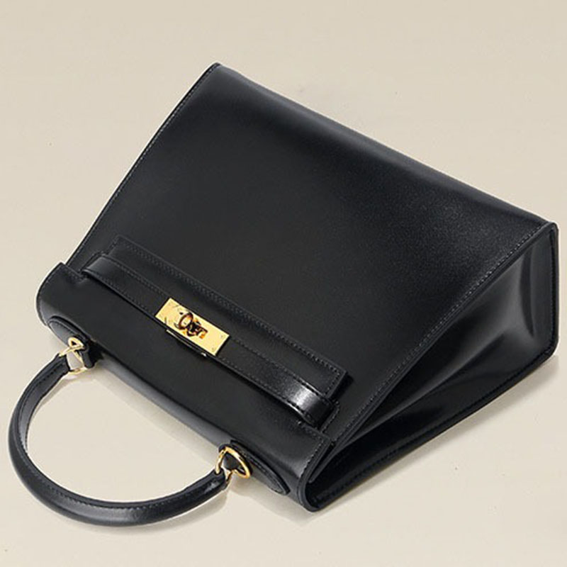 Women's Vintage Glossy Split Leather Shoulder Strap Top Handle Bag In Gold Hardware